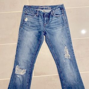 Distressed denim flare